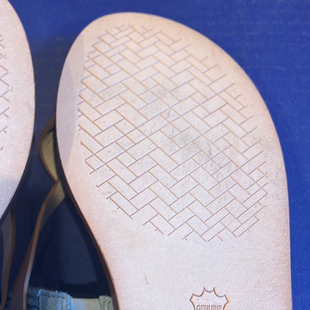 Cole Haan Anica Thong Sandal Women's Blue Straw-Pecan Leather Size 7 Flip Flop - Picture 5 of 8